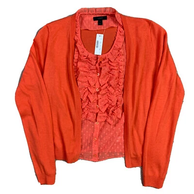J.Crew 开衫 G9830 橙色 100% 美利奴羊毛 S 码全新全新带标签 — 第 1/4 张图片
