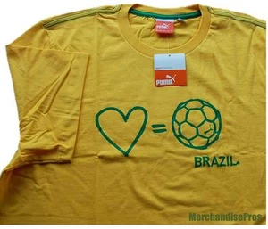 MEN'S PUMA FIFA WORLD CUP 'I LOVE SOCCER' BRAZIL YELLOW T-SHIRT TEE NEW! XL $20 - Picture 1 of 2