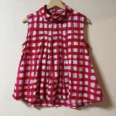 UNIQLO MARNI рубашка без рукавов красный и белый чек M розовый блузка - Изображение 1 из 4