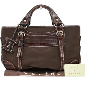 CELINE Boogie Macadam Charm Hand Tote Bag Canvas Embossing Leather Brown 69KA854 - Picture 1 of 20