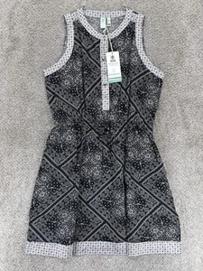 Aventura Sundress Women M Black Gray Bandana Print Tie Waist Western Prairie NWT - Picture 1 of 16
