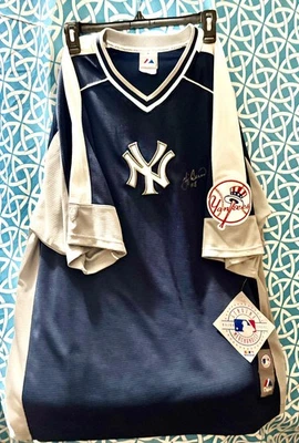 Camiseta deportiva de Yogi Berra autografiada firmada Majestic Yankee única en su clase Foto 1 de 4