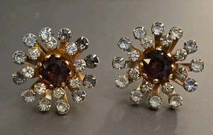 Pendientes florales grandes victorianos de plata de ley con pedrería púrpura - Imagen 1 de 9