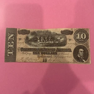 1864 Ten ($10) Dollar Bill CSA Note Confederate States of America Richmond - Picture 1 of 2