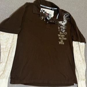 Vintage Y2K 2000s Point Zero Layered Collared Shirt XL Grunge Punk Emo Brown - Bild 1 von 6