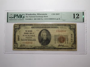 $20 1929 Waukesha Wisconsin WI National Currency Bank Note Bill #2647 F12 PMG - Picture 1 of 5