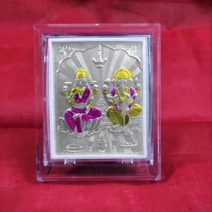 Colored Lakshmi Ganesh Silver Foil Photo With Acrylic Frame OmPoojaShop - Picture 1 of 3