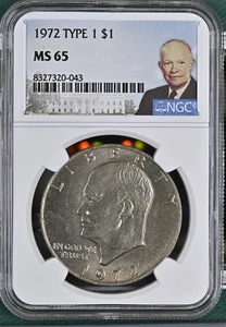 1972 - P Eisenhower Dollar 1 $ Type 1 Clad NGC Ike Portrait Specialty Label MS-65 - Bild 1 von 2