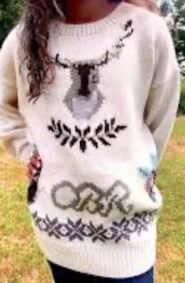 Винтажный Outback красный реликвия коллекции 100% шерсти свитер северный олень цветочный Sz M EUC! - Изображение 1 из 4