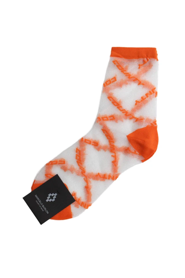 Marcelo Burlon Womens All Over Country Short Socks Faded Orange White One Size - Image 1 of 4