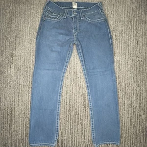 True Religion Gr. 33 Herren Jeans Freizeit Mid Rise Wide Stitch Straight Blau Denim - Bild 1 von 11