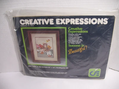 1983 CREATIVE EXPRESSIONS TABBY ON THE TERRACE CAT NEEDLEPOINT LONG STITCH KIT - Image 1 of 3