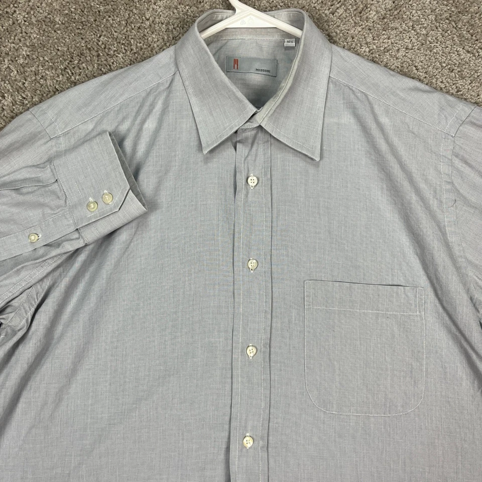 Camisa social masculina Missoni cinza manga longa bolso com botões tamanho formal 16.5 42 - Imagem 1 de 4