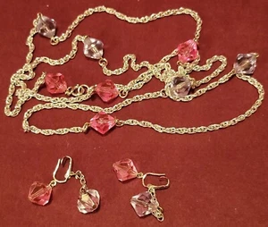 Vintage Sarah Coventry Pink Purple Pastel Glo Faux Crystal Necklace Earring Set - Picture 1 of 5