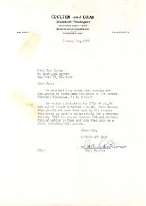 Letter from James Dean's Agent Paying His Estate for Reruns One Year After Death - Picture 1 of 1