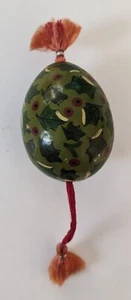 VINTAGE HAND PAINTED CHRISTMAS Egg Ornament with Cord Hanger - Picture 1 of 3