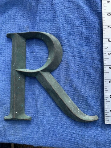 Antique Architectural Building Salvage Bronze Letter "R"  "Your Initial" Cover