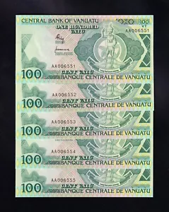 F.C. VANUATU , LOTE 5 UNIDADES 100 VATU 1982 , S/C ( UNC ) , P.1a . - Picture 1 of 2