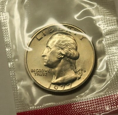 1977 D Uncirculated Washington Quarter in Mint Cello, Free Shipping - Image 1 of 2