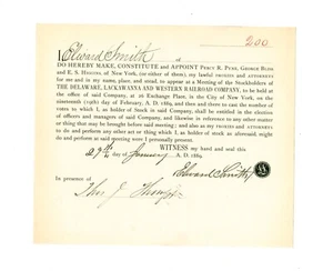 1889 Delaware, Lackawanna  & Western Railroad document signed by Edward Smith - Picture 1 of 4