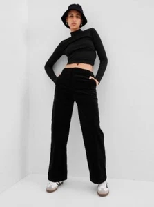 GAP 90's Loose WIDE WALE Corduroy Mid Rise Wide Leg Pants Black Size 8 RT$90 NEW - Picture 1 of 5