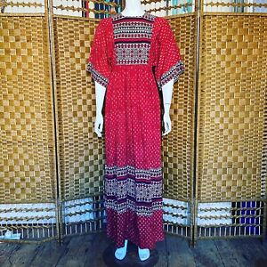 Vintage 70s Anokhi Indian cotton Block Print Kaftan Hippy Dress