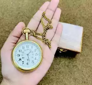 Reloj Bolsillo Vintage Latón en Caja de Madera - Recuerdo atemporal y Regalo para Hombres y W - Imagen 1 de 7