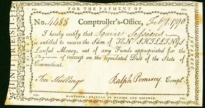 1790 - Connecticut Comptroller's Office Certificate - EXCEPTIONAL - Image 1 of 2