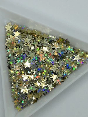 ROONIQUE BOUTIQUE NAILS Holographic Gold & Iridescent White Star Shape Embellishments Nail Art UK Seller