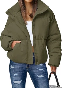 MEROKEETY Women's 2025 Winter Long Sleeve Zip Puffer Jacket Pockets Baggy Short - Picture 1 of 5