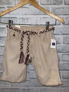 NWT GAP KIDS GIRLS 7 CORDUROY SHORTS BEIGE TAN BRAIDED TIE BELT FRAYED BOTTOM  - Picture 1 of 2