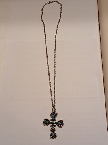 VETEMENTS Splendida Collana Perline Vintage 24" CROCE VERDE ACQUA MULTILATO ⚡️BELLISSIMA