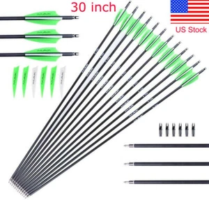 12pcs 30 inch Carbon Arrows Spine 500 OD 7.0mm for Hunting Compound Recurve Bow - Picture 1 of 12
