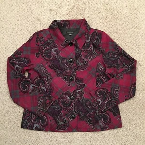 Notations Womens Large Red/Gray Paisley Shirt Jacket Half Lined - Picture 1 of 12