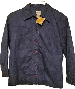 Chicos Blue Cotton/Polyester Lined Embroidered Pocketed Lightweight Jacket sz 1 - Picture 1 of 4