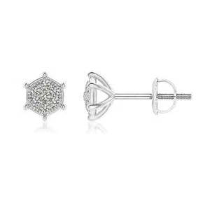 ANGARA Natural 0.08 Ct KI3-Grade Diamond Hexagon Stud Earrings in 14K Solid Gold - Picture 1 of 22