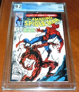 AMAZING SPIDER-MAN #361 (1992) NM- (9.2) cond. PGX Cert. KEY: 1st Full CARNAGE - Picture 1 of 2