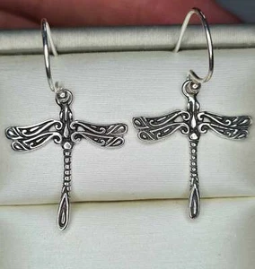 Hand Made Dragonfly Hook Earrings 925 Sterling Silver - Picture 1 of 4