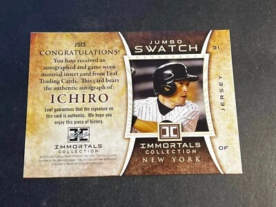 2013 Leaf Ichiro Immortals BLANK FRONT MISSING AUTOGRAPH & Serial #  #JSJ3 - Image 1 of 2