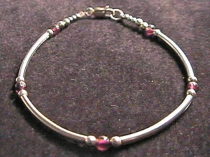 Garnet & Sterling Silver Tube Style Bracelet 925 SS 6.5", 7", 7.5" or 8" - Picture 1 of 1