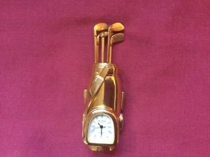 Minature WIDDUP Brass Golf Bag with 5 Golf Clubs Miniature Brass Clock - Picture 1 of 7
