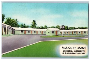 c1940 Mid-South Motel & Restaurant Cottages Signage Jackson Mississippi Postcard - Picture 1 of 2