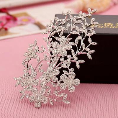 Shinning Flora Vine Rhinestone Beaded Bridal Headpieces Sliver Crystal Hair Clip - Image 1 of 4