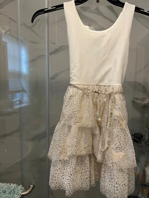 Vestido para niñas con volantes crema guepardo leopardo brillo dorado talla 7/8 Foto 1 de 4