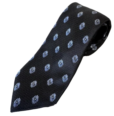 Corbata IKE BEHAR New York para hombre 100 % seda negra con patrón de ráfaga azul blanco Foto 1 de 4