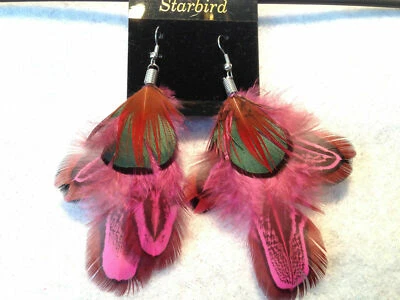 PENDIENTES COLGANTES PLUMAS ROSAS AÑOS 80 VINTAGE Foto 1 de 4