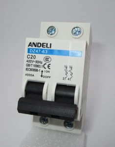 DZ47-63 Andeli 20 Amp Miniature Circuit Breaker 2P-C20A FAST SHIPPING - Picture 1 of 6