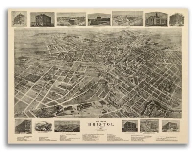 Bristol Virginia 1912 Historic Panoramic Town Map - 18x24