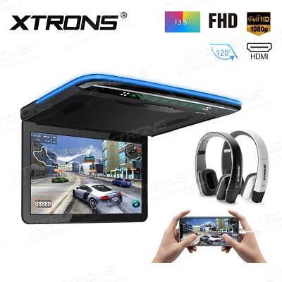 13.3" Full HD 1080P Car Flip Down Roof Mount Monitor HDMI USB Game +IR Headsets - Image 1 of 4