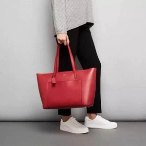 Smythson Panama Zip Tote Bag Women With Zip Pouch Cross Grain Calf Leather Red - Picture 1 of 3